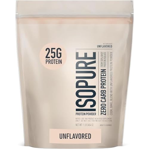 Isopure Unflavored Protein, Whey Isolate, 25g Protein, Zero Carb & Keto Friendly, 2 Ingredients, 16 Servings, 1 Pound (Packaging May Vary)