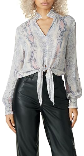 Image of Fifteen Twenty Women's Snake Print Front Tie Top
