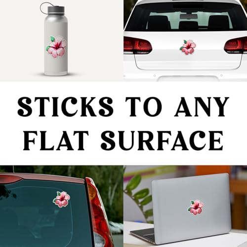 Image of Soft Pink Hibiscus Flower Sticker Tropical Floral Vinyl Decal Waterproof Aesthetic Cute Flower Sticker for Laptop Water Bottle Car Bumper Notebook Scrapbook Gift