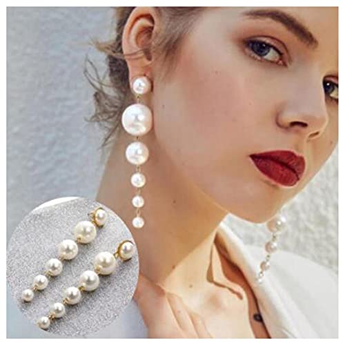 Yheakne Boho Pearl Drop Dangle Earrings Big Pearl Tassel Earrings Gold Long Drop Earrings Elegant Vintage Earrings Jewelry for Women and Girls