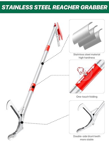 Grabber Reacher Tool, 50\" Foldable Extra Long Grabber for Elderly Reaching Tool Heavy Duty Pickup Trash Picker Upper Equipment Fire Tongs Snake Grabber
