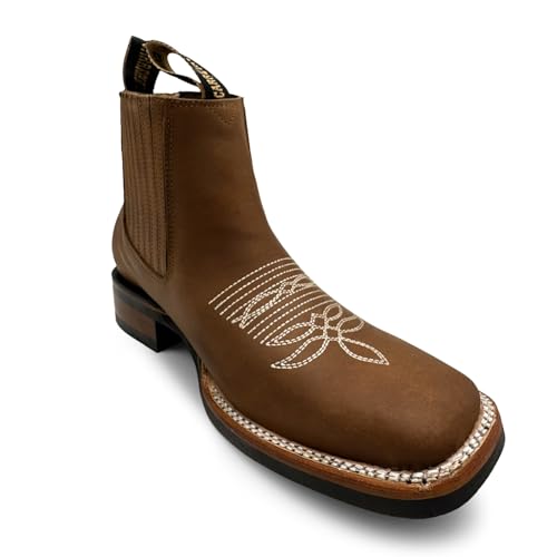 Men’s Genuine Leather Square Toe Short Ankle Cowboy Boot