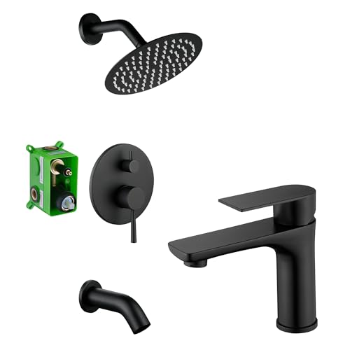 Hcfyauis Tub Shower Faucet Set S3230di + Bathroom Sink Faucet S1425-Mb
