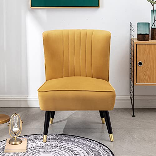 Sillón Armazón Madera Tapizado Terciopelo Dorado miniatura 4