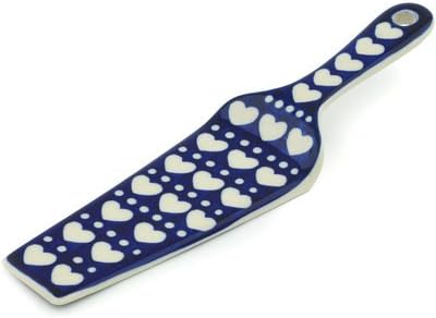 Polmedia Polish Pottery 10-inch Stoneware Pie and Cake Server H2580H Hand Painted from Ceramika Artystyczna in Boleslawiec Poland. Shape S147A(438) Pattern P2905A(375E)
