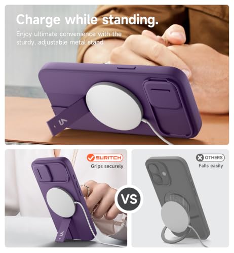 Image of SURITCH for iPhone 17e /16e Case with Magnetic Camera Slide Cover and Adjustable Kickstand, Compatible with MagSafe, Shockproof Bumper Case Slim Protective Cover 6.1 Inch,Dark Purple