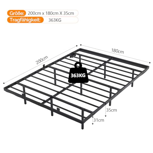 Bonnlo Bettgestell 180x200 cm mit Lattenrost, Bett 180x200 cm mit LED Beleuchtung, Metallbett Robust, Schwebenbett mit 36 cm Höhe schwarz (ohne matratze)