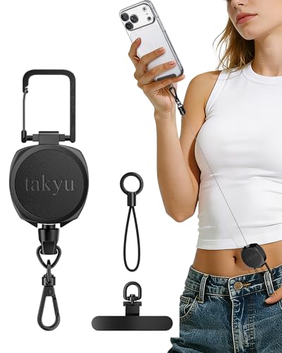 takyu Anti-theft Phone Lanyard Retractable Steel Line Black