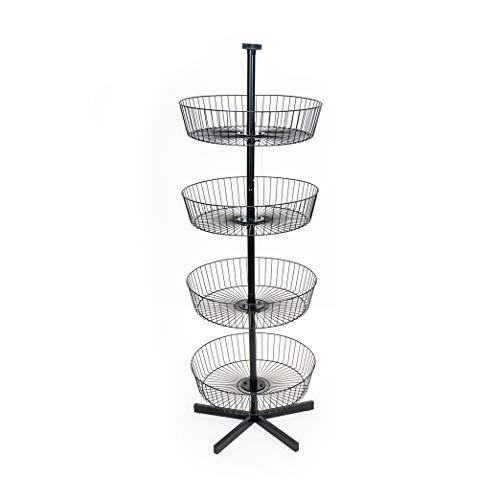 BA-22R Spinning Basket Floor Display with Metal Base, 4 Large Spinning Wire Baskets
