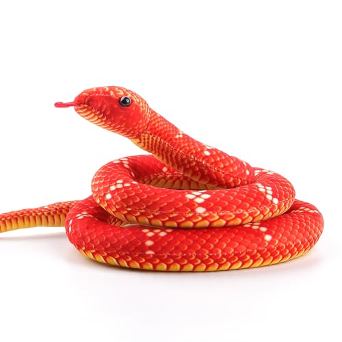 ANBOOR Serpiente de peluche, 110 cm, juguete de peluche de serpiente realista, serpiente de tela larga, juguete de serpiente realista para niños como fiesta (rojo)