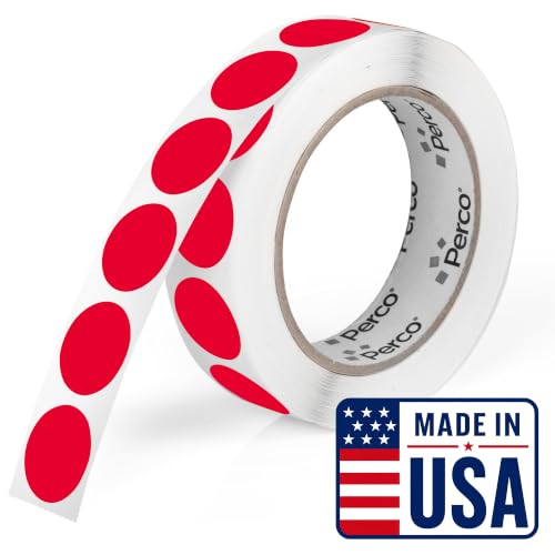 Perco Red Round Circle Dot Sticker 1-Inch Labels with Perforation for Easy Tear-Off, 1,000 Stickers...