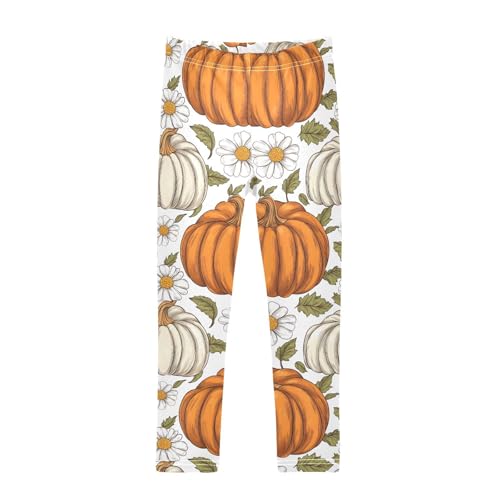 Thanksgiving Day Pumpkin Flower Girls Leggings Soft Stretch Workout Yoga Dance Pants for Kids Casual Tights