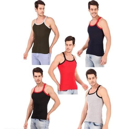 Men's Cotton Blend Gym Vest Pack of 5 | Multicolor Sleeveless Sando Ganji | Casual Inner Vest Combo-image-49