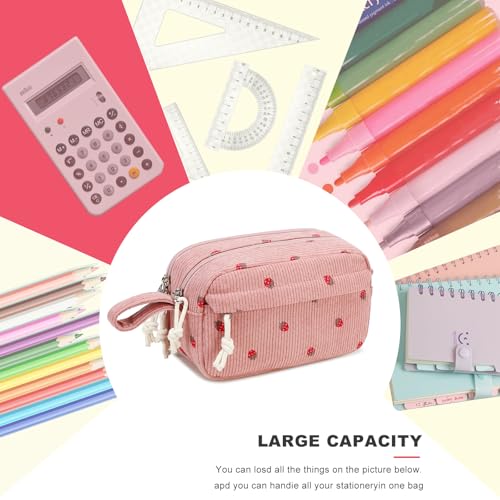 Image of Bluboon Large Capacity Pencil Case Pen Pouch for School Supplies, Teens, Girls, Boys, Women & Men, Durable Multi-Purpose Organizer (Strawberry Pink2)