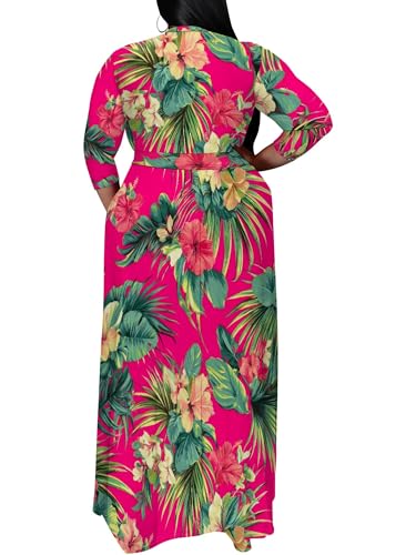 Image of SUZONANA Plus Size Maxi Dresses for Curcy Women Casual Loose 3 /4 Sleeve Long Dress with Belt