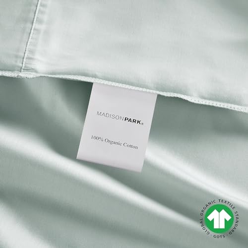 Image of Madison Park Organic Cotton Sheets 300TC, King Size Bed Set, Aqua 4 Piece | Soft & Breathable Cotton Bed Sheets, Elastic Deep Pocket, Fits Up to 18 inch Mattress, All Seasons Cozy Lightweight Bedding