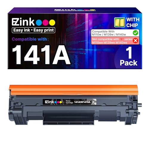 E-Z Ink 141A Black Toner Cartridge (with Chip) Compatible Replacement for HP 141 A W1410A 141X W1410X Toner Cateridge to Use with Laserjet Pro M110w MFP M139w M140w Printer