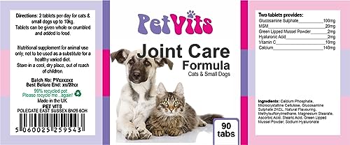 PetVits Joint Care for Cats & Small Dogs : Joint and Bone Health Pet Supplement : 90 Tablets, in a 99% recycled pot - Image 2