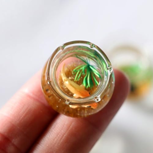 2 Pieces Miniature Fish Bowl Set, Round Resin Fish Tanks with Goldfish Grass, Dollhouse Accessories Decor for Dollhouse Desktop Craft Project Decor