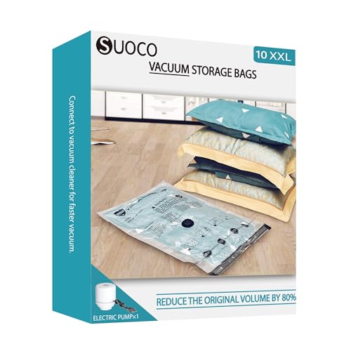 Image of Vacuum Seal Bags for Clothing Travel and Home Storage, Travel Vacuum Bags with Electric Pump, Space Saver packing compression for Blankets Comforters Pillows Clothes, 10 X-Jumbo