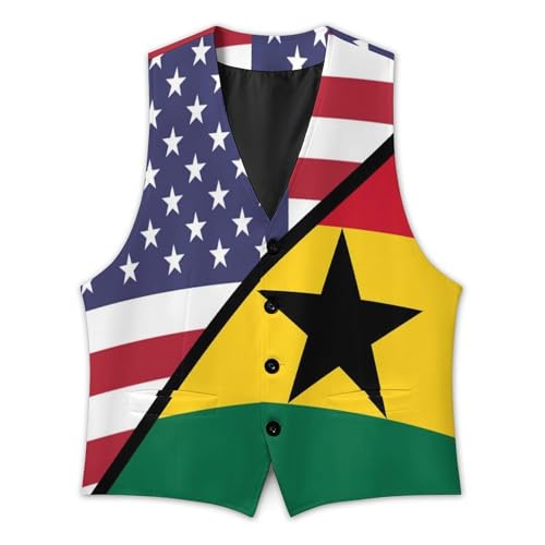 United States Ghana Flag Casual Suit Vest for Men Formal Business Dress Regular Fit Waistcoat Tuxedo2