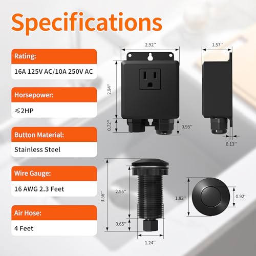 Image of Joinfworld Garbage Disposal Air Switch Kit Waterproof Garbage Disposal Button Kit with Long Garbage Disposal Switch Matte Black - UL Listed