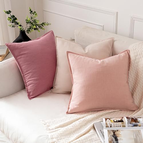 Image of MIULEE Decorative Linen Pillow Covers 20x20 Inch Pink Boho Farmhouse Neutral Valentine Spring Couch Throw Pillows for Bed Pack of 2 Accent Modern Pillowcase Sofa Livingroom Home Decor