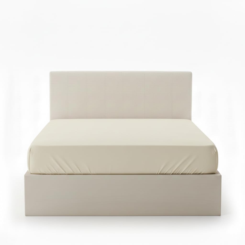 AL NAZ 100% Egyptian Cotton Fitted Sheet Premium Quality with Elasticated Edges Machine Washable Fitted Bed Sheet 30 CM 200 Thread Count (Cream, King)
