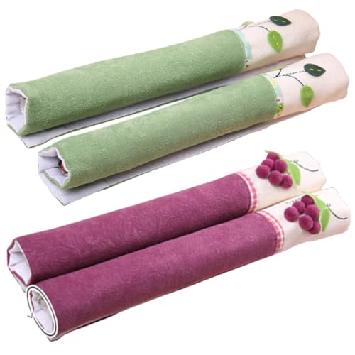 Zerodeko Fundas para Manijas de Puertas de Frigorífico de Tela Artesanal Juego de 2 Unidades Cubiertas Protectoras Gruesas para Manijas Dobles Colores Morado y Verde Accesorio para