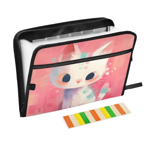 Carpeta de fuelle para escritorio organizada con cremallera y diseño de gato para estudiantes
