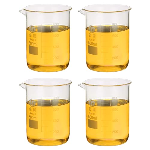 Bechers en verre borosilicate gradué 800ml PATIKIL lot de 4 transparents