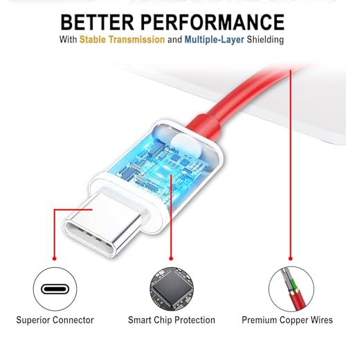 Image of Oneplus Original Type C to C Cable 65W Dash /Warp /SuperVooc Charging Data Cord [10V /6.5A] Compatible with OnePlus 12 /12R /11 /11R 5G /10R /10T /9 /9R /9 Pro /9RT /8T /Nord Series, USB C Charger Adapter Cord, Red