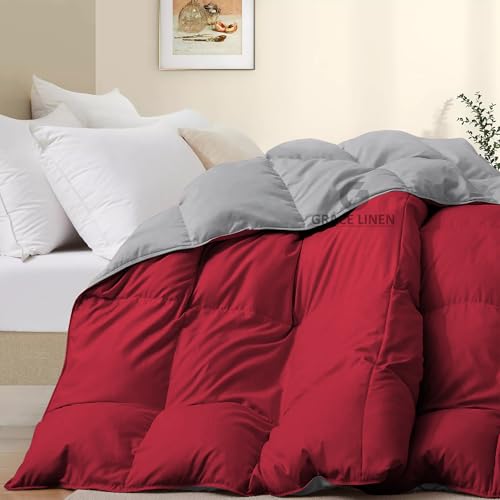 Image of 500 GSM Winter Blanket /Comforter King Size (92 inchX106 inch) - Unique Design Heavy Winter Comforter 500 GSM Microfiber Fill -Rajai King Size - Burgundy /Silver Grey Color