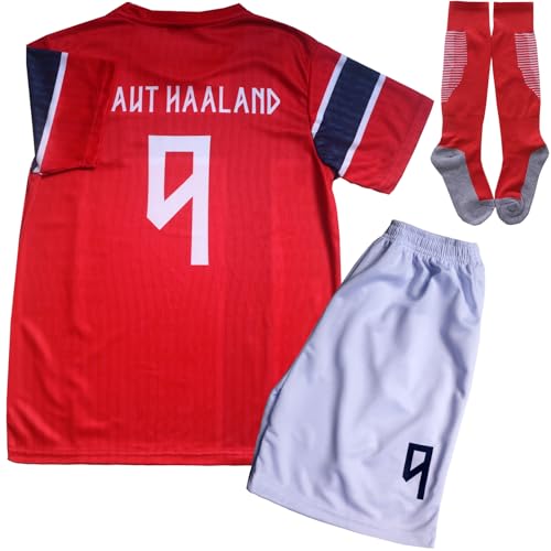 SWEET BEES Erling #9 Kids Soccer Jersey Kit with Shorts/Socks Set Youth Sizes (Red 30)