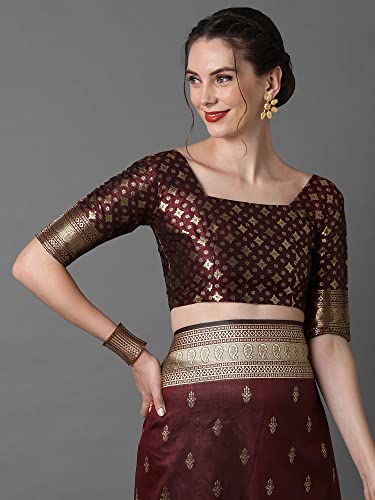Image of AKHILAM Women's Banarasi Silk Blend Woven Design Golden zari Work Saree With Unstitched Blouse Piece (2PAKHI41 Parent)