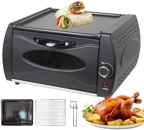 Commercial Pizza Oven - 2100W 2-in-1 with Adjustable Temp Control, Panoramic Glass Door & Hot Top Plate | Includes 3-Pc Pro Kit (Tray, Rack, Handle) for Kitchen