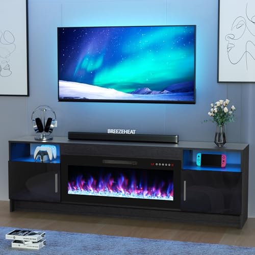 BREEZEHEAT Electric Fireplace TV Stand with 36 inch Fireplace Up to 80' TVs-Led Entertainment Center...