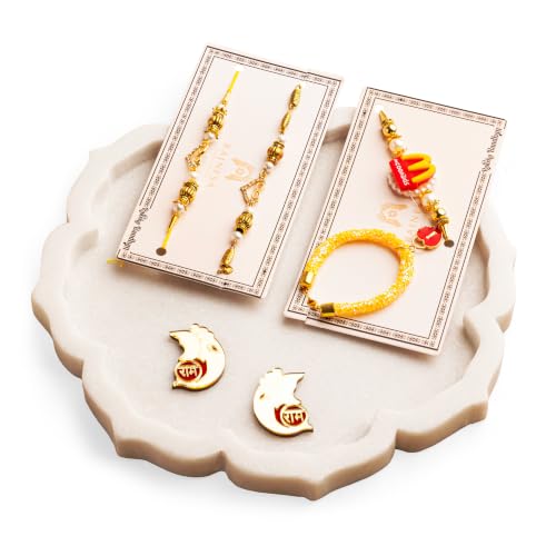 Image of Premium Handmade Designer Rakhi Set for Brother and Bhabhi Adjustable Couple Rakhi with Roli Chawal & Nariyal