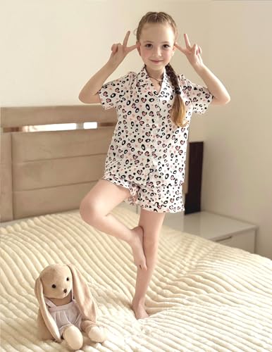 Image of Arshiner Girls Pajamas Silk Satin Pajama Set Button Pjs Ruffle Sleepwear | 2 Piece Nightwear, Silky Soft Lounge for Little & Big Kids, Ideal for Sleeping and Sleepover Party