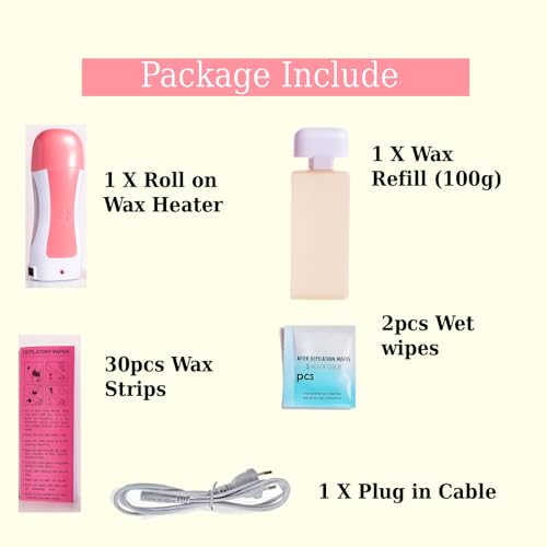 Image of Hair Removal Wax Kit Wax Heater Machine Roll on Hair Removal Wax Kit Wax Heater machine,Refill Cartridge Strips With Wipes Waxing kit for Women Waxkit (wax Roller Heater Machine Combo) (3)