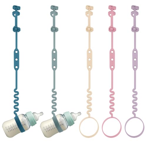 Image of Baby Bottle and Sippy Cup Straps - Adjustable Straps Attach with Strollers, High Chair, Shopping Cart - Food Grade Silicone - Dishwasher Safe (5Packs, Color 2)