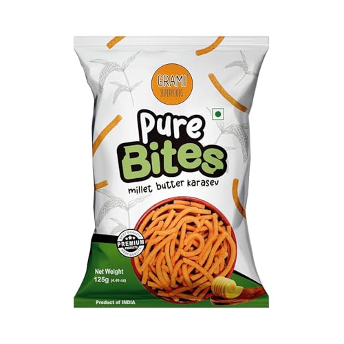 Image of Grami Superfoods Pure Bites Millet Butter Karasev - 125g | Healthy Indian Snacks | Millet Snacks | No Maida | No Preservative | High Protein & Fiber Snack | Low GI | Healthy Namkeen For Kids & Adults | Weight Loss Namkeen | Sugar Free | Diabetic Friendly Namkeen