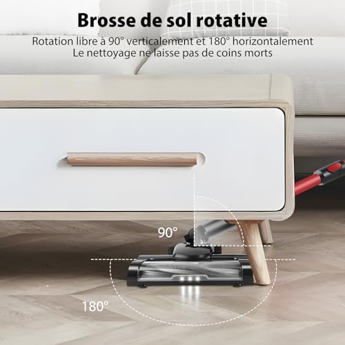 Aspirateur Balai sans Fil 3-en-1 Ultra Puissant – 65 Min Autonomie,15Kpa Aspiration,Brosse Motorisée Anti-Poils d'Animaux,Léger & Silencieux – Parfait pour Sols Durs,Tapis et Voiture (Filtre Lavable) – Image 4