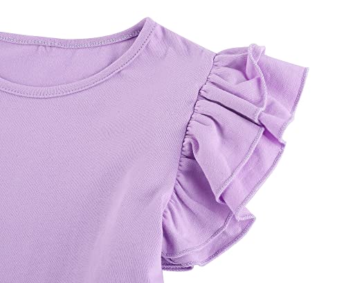 Lnkxrty Toddler Girls Cotton Dress Double Flutter Sleeve Baby Ruffle Dress Kids Casual Swing Dresses 392 Lavender 80 #TOP3