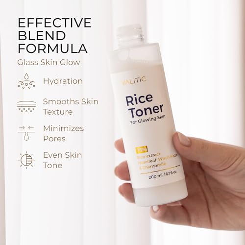 VALITIC Rice Toner - 75 Rice Extract Milky Toner for Face with Niacinamide, Heartleaf, Witch Hazel and Chamomile Essence - Facial Glass Skin Hydrating Skin Care - 200 ml, 6.76 fl oz