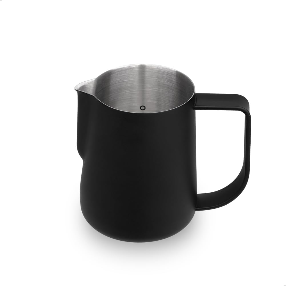 watchget Milk Frothing Pitcher 250ml/8oz Stainless Steel Espresso Steaming Pitcher Milk Coffee Cappuccino Latte Art Barista Steam Pitcher Milk Frothing Jug, Black