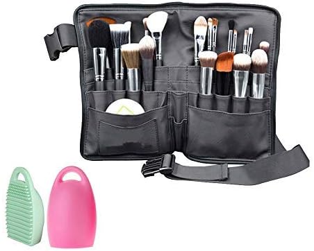32 Pockets Cosmetic Makeup Brush Organiser Belt Bag with Artist Strap + 2 Washing Brush Scrubber
