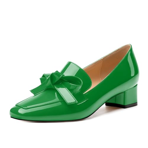 Image of Womens Loafer with Heel, Comfortable Chunky Heels for Women, Loafers Shoes with Bowknot Womens Bunion Dress Shoes