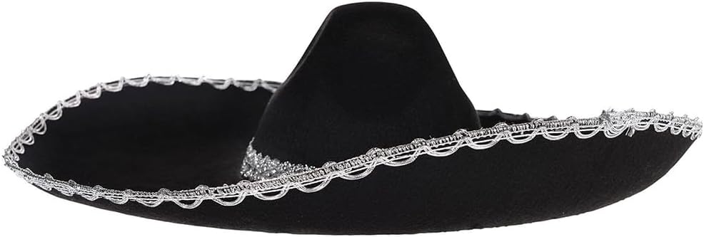 Forum Novelties Amscan Silver Trim Black Sombrero Halloween Costume Accessory, Adult, 21" dia. x 6", One Size