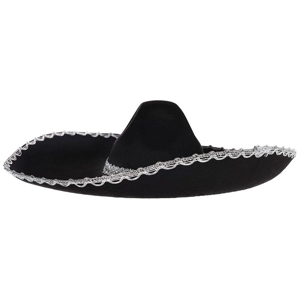 AmscanForum Novelties Amscan Silver Trim Black Sombrero Halloween Costume Accessory, Adult, 21" dia. x 6", One Size